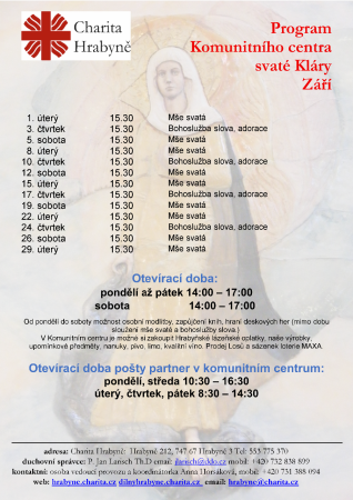 Program Komunitního centra sv. Kláry Září